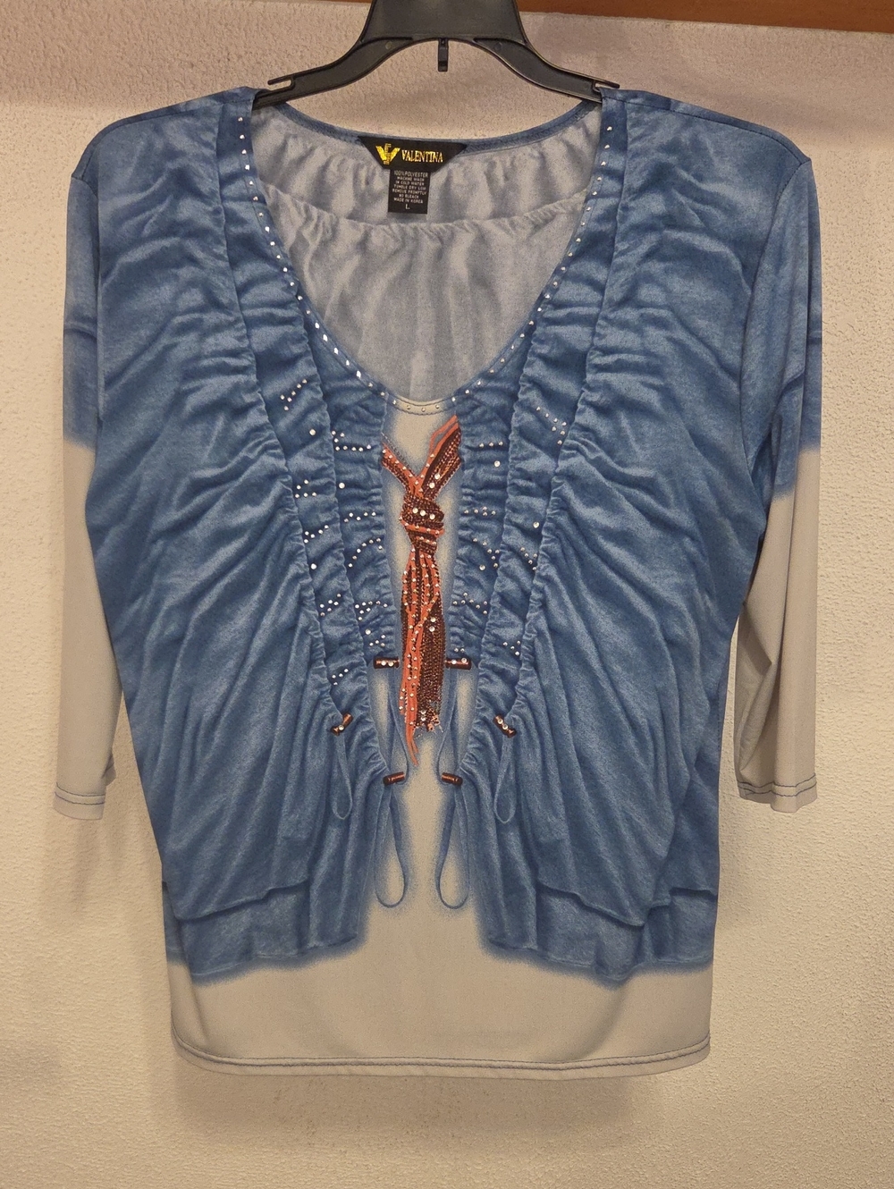 Valentina Blue Layered-Look Women's Tunic with Copper Tassel Detail